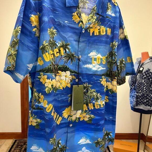 Men’s Gucci palm tree print bowling shirt size 52 made in Italy - Picture 2 of 7